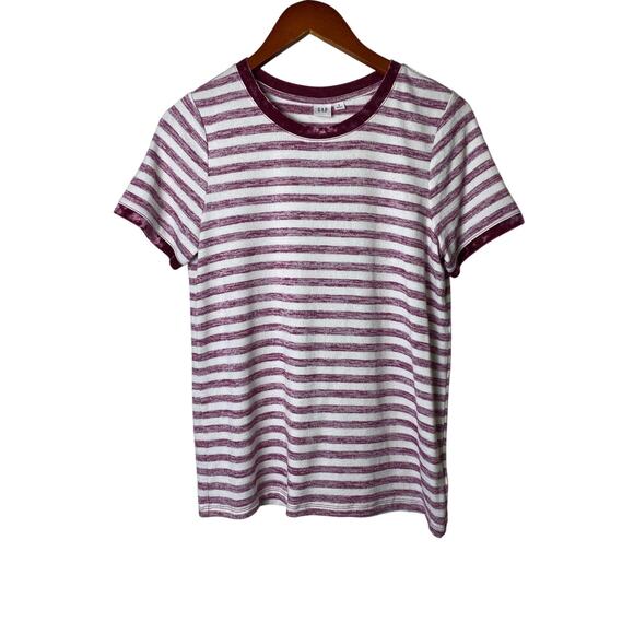 GAP Y2K Burgundy Velour Velvet Striped‎ Short Sleeve Top Tee Size Small - Picture 2 of 8
